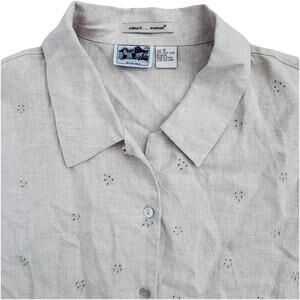Edward Woman 100% Irish linen Beige Eyelet Detail Button Down Shirt 1X